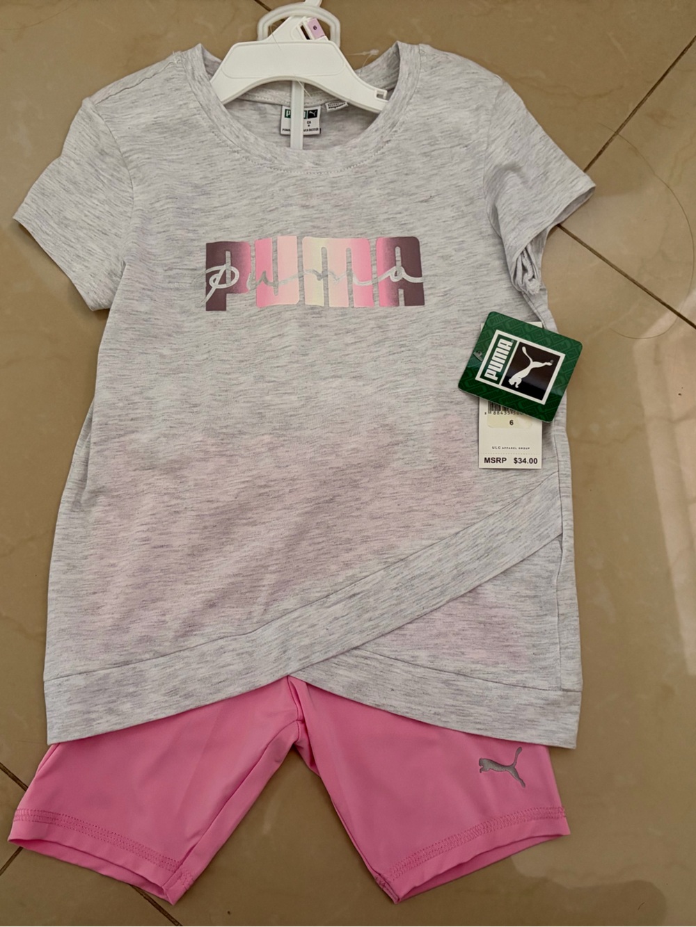 Puma Pink & Gray Girls' Logo Tee and Athletic Shorts Set